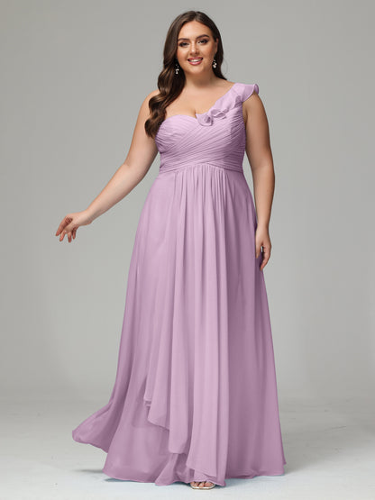 One-Shoulder Ruffles Plus Size Chiffon Bridesmaid Dresses