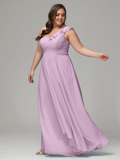 One-Shoulder Ruffles Plus Size Chiffon Bridesmaid Dresses