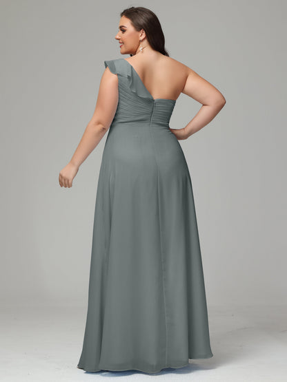 One-Shoulder Ruffles Plus Size Chiffon Bridesmaid Dresses