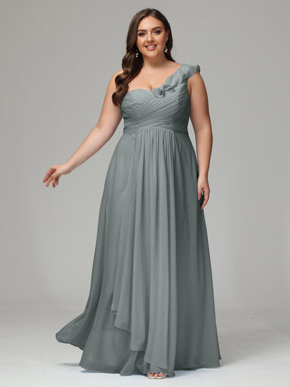 One-Shoulder Ruffles Plus Size Chiffon Bridesmaid Dresses