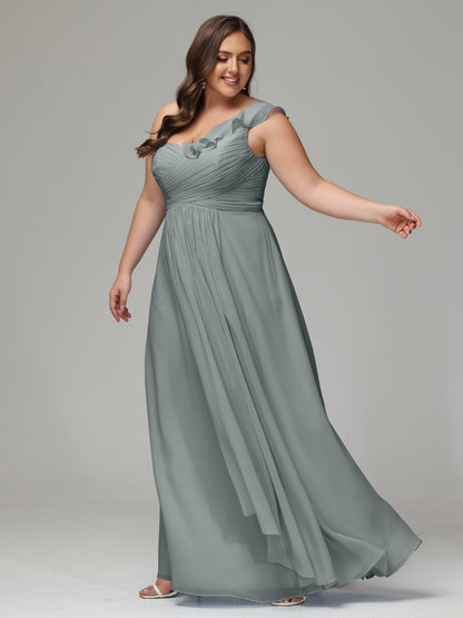 One-Shoulder Ruffles Plus Size Chiffon Bridesmaid Dresses