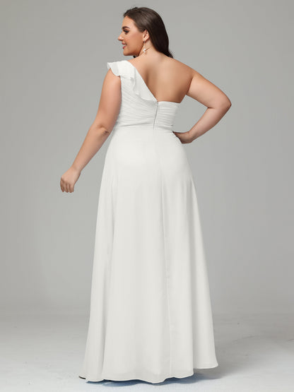 One-Shoulder Ruffles Plus Size Chiffon Bridesmaid Dresses
