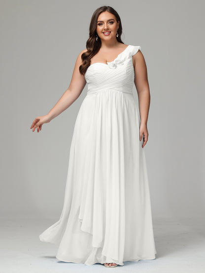 One-Shoulder Ruffles Plus Size Chiffon Bridesmaid Dresses