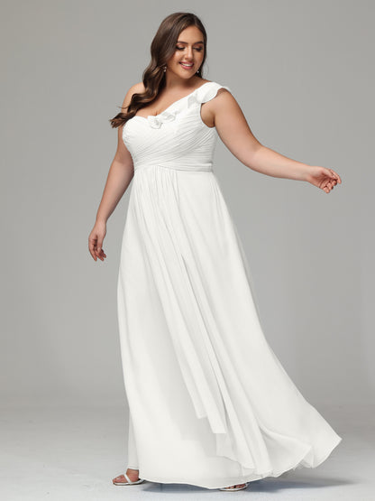 One-Shoulder Ruffles Plus Size Chiffon Bridesmaid Dresses