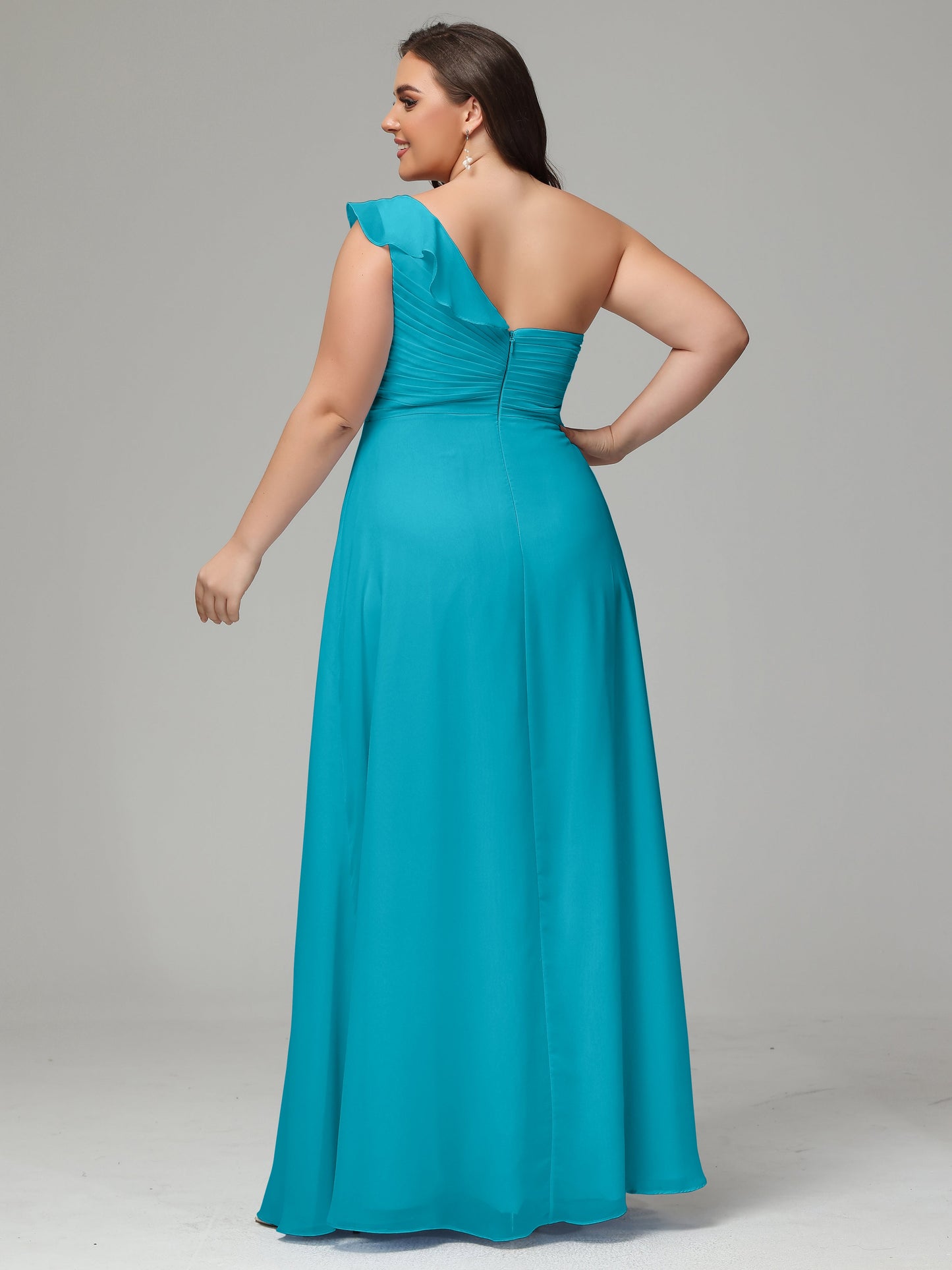 One-Shoulder Ruffles Plus Size Chiffon Bridesmaid Dresses