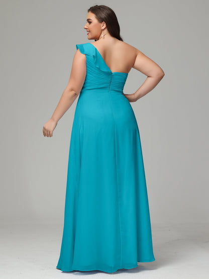One-Shoulder Ruffles Plus Size Chiffon Bridesmaid Dresses