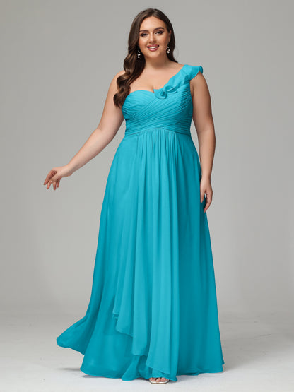 One-Shoulder Ruffles Plus Size Chiffon Bridesmaid Dresses