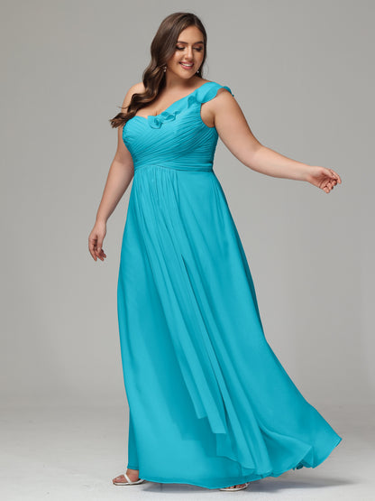 One-Shoulder Ruffles Plus Size Chiffon Bridesmaid Dresses