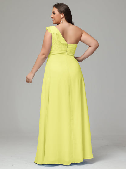 One-Shoulder Ruffles Plus Size Chiffon Bridesmaid Dresses