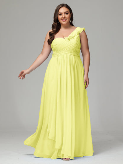 One-Shoulder Ruffles Plus Size Chiffon Bridesmaid Dresses