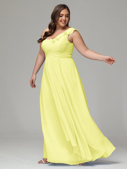 One-Shoulder Ruffles Plus Size Chiffon Bridesmaid Dresses
