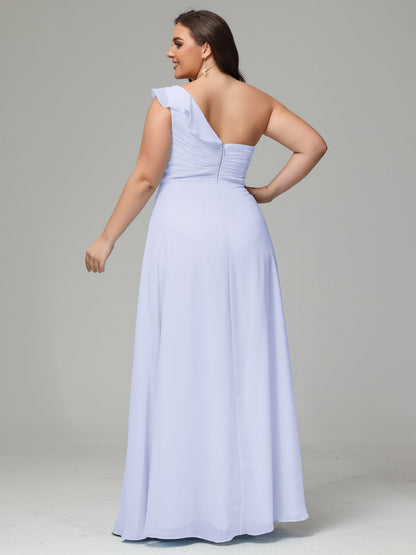 One-Shoulder Ruffles Plus Size Chiffon Bridesmaid Dresses