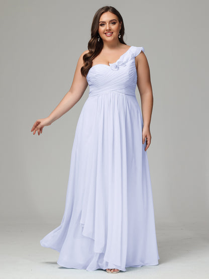 One-Shoulder Ruffles Plus Size Chiffon Bridesmaid Dresses