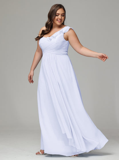 One-Shoulder Ruffles Plus Size Chiffon Bridesmaid Dresses