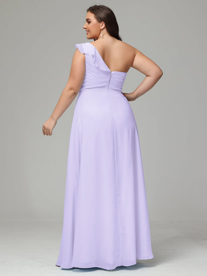 One-Shoulder Ruffles Plus Size Chiffon Bridesmaid Dresses