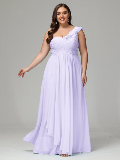 One-Shoulder Ruffles Plus Size Chiffon Bridesmaid Dresses