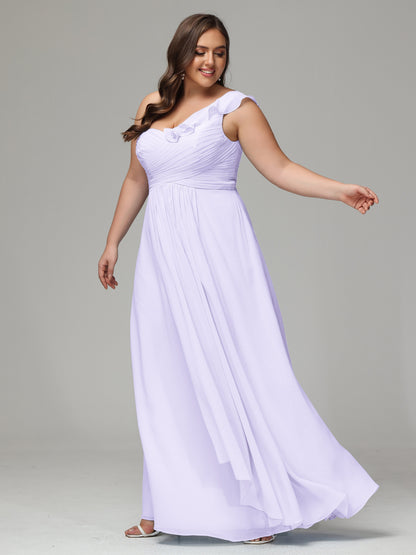 One-Shoulder Ruffles Plus Size Chiffon Bridesmaid Dresses