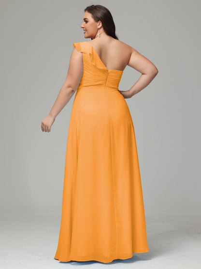One-Shoulder Ruffles Plus Size Chiffon Bridesmaid Dresses