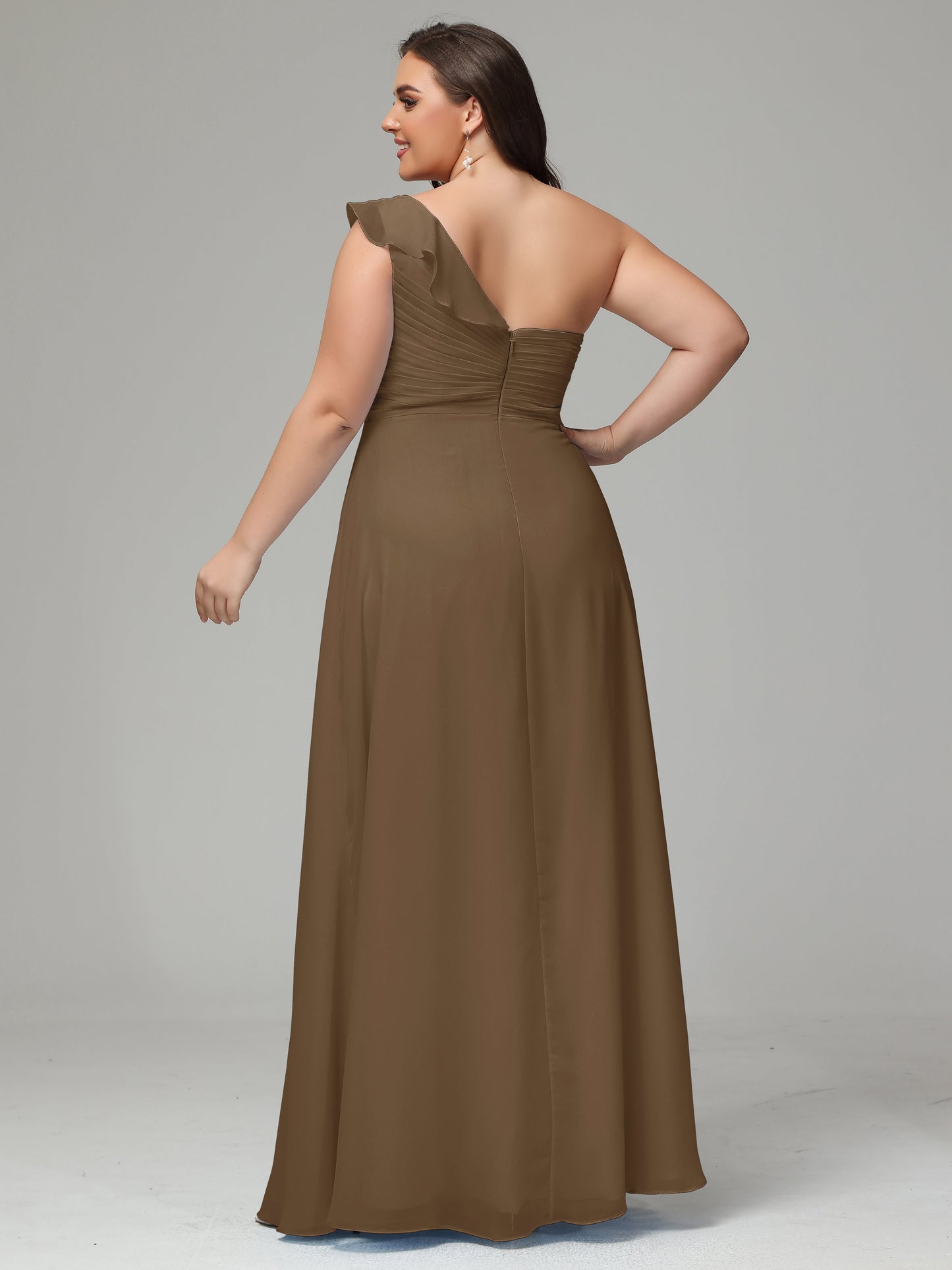 One-Shoulder Ruffles Plus Size Chiffon Bridesmaid Dresses