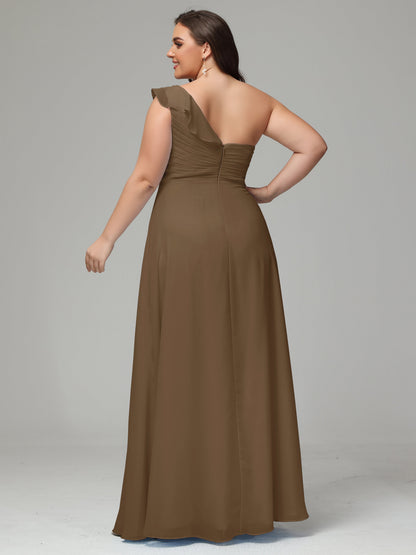 One-Shoulder Ruffles Plus Size Chiffon Bridesmaid Dresses