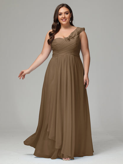 One-Shoulder Ruffles Plus Size Chiffon Bridesmaid Dresses
