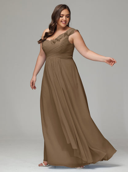 One-Shoulder Ruffles Plus Size Chiffon Bridesmaid Dresses