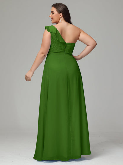 One-Shoulder Ruffles Plus Size Chiffon Bridesmaid Dresses