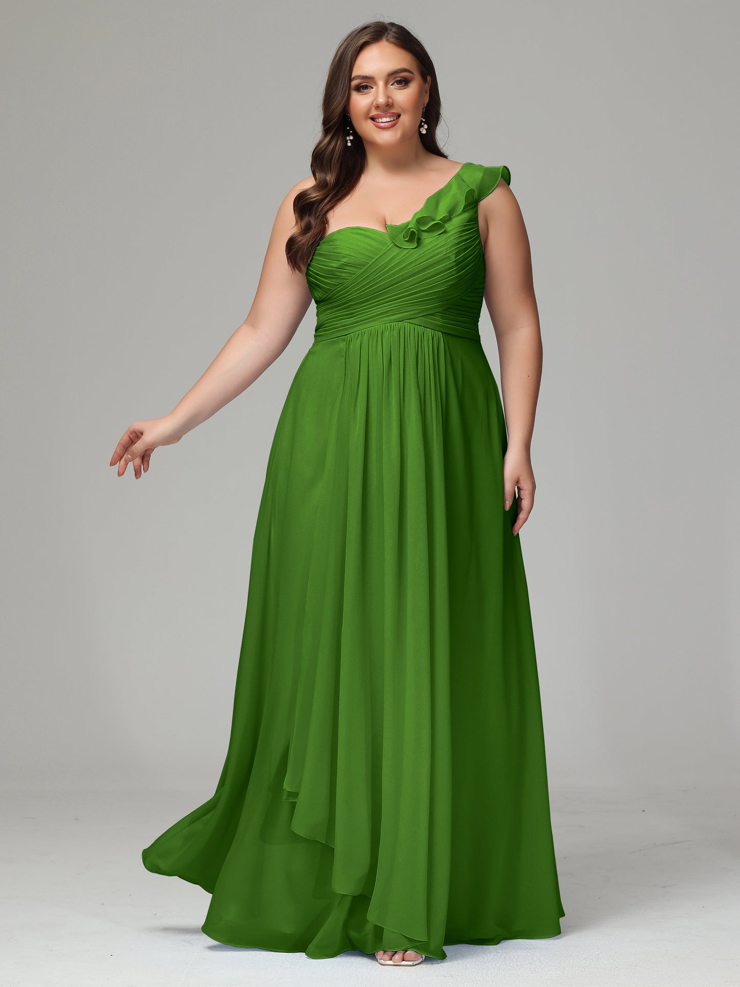 One-Shoulder Ruffles Plus Size Chiffon Bridesmaid Dresses
