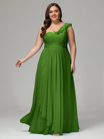 One-Shoulder Ruffles Plus Size Chiffon Bridesmaid Dresses