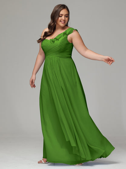 One-Shoulder Ruffles Plus Size Chiffon Bridesmaid Dresses