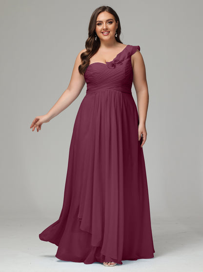 One-Shoulder Ruffles Plus Size Chiffon Bridesmaid Dresses