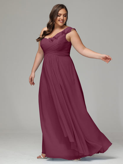One-Shoulder Ruffles Plus Size Chiffon Bridesmaid Dresses
