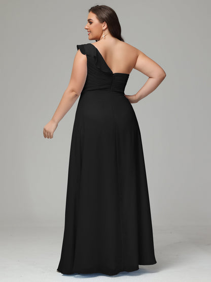 One-Shoulder Ruffles Plus Size Chiffon Bridesmaid Dresses