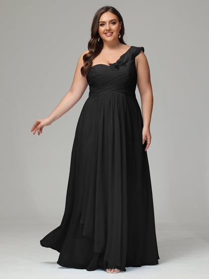 One-Shoulder Ruffles Plus Size Chiffon Bridesmaid Dresses