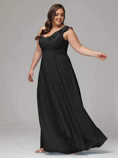 One-Shoulder Ruffles Plus Size Chiffon Bridesmaid Dresses