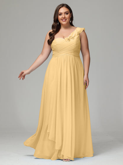 One-Shoulder Ruffles Plus Size Chiffon Bridesmaid Dresses