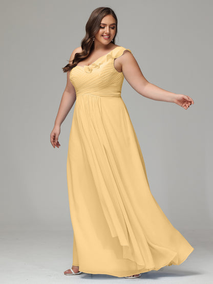One-Shoulder Ruffles Plus Size Chiffon Bridesmaid Dresses
