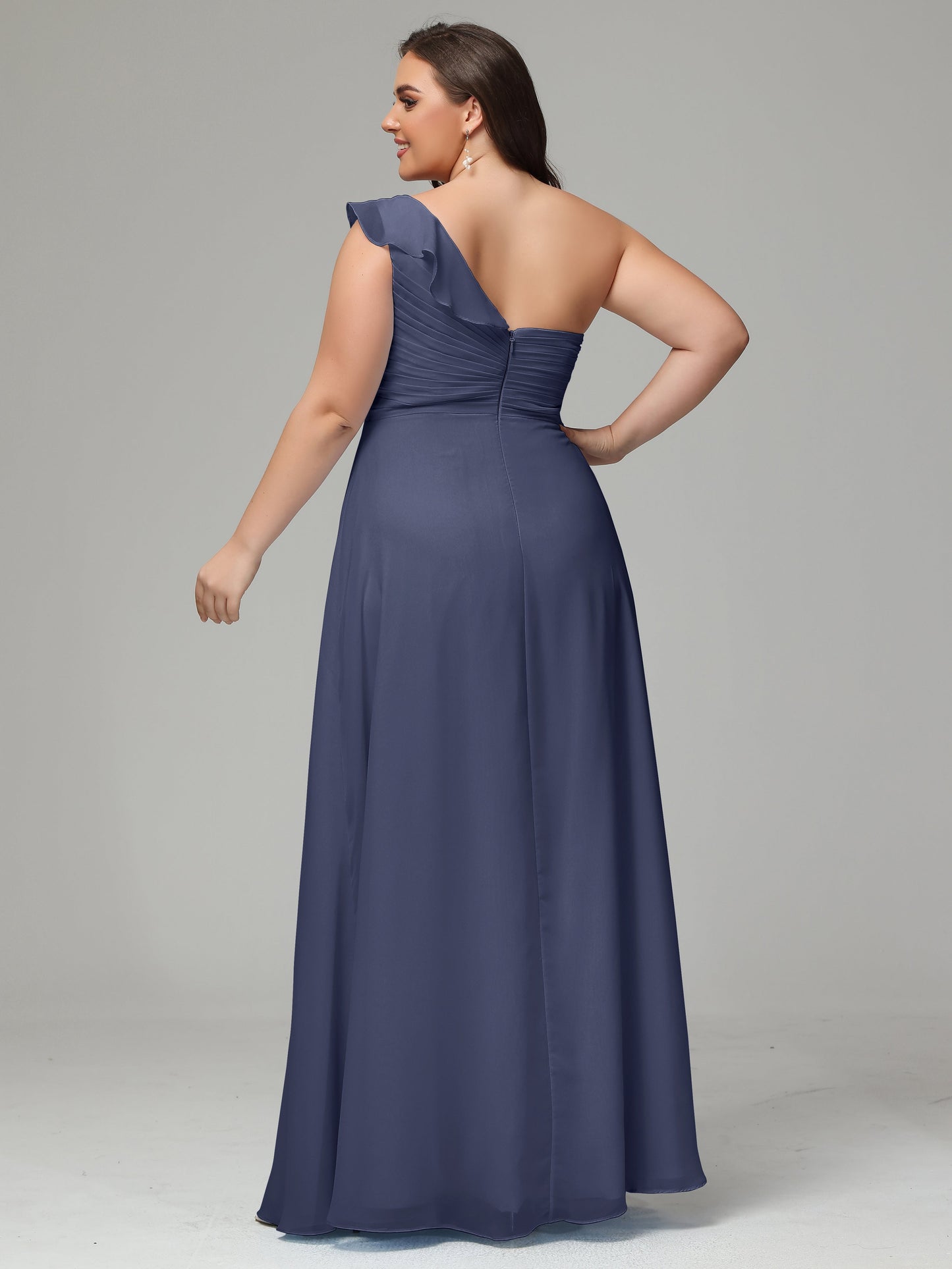 One-Shoulder Ruffles Plus Size Chiffon Bridesmaid Dresses