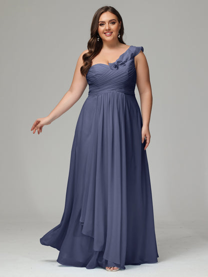 One-Shoulder Ruffles Plus Size Chiffon Bridesmaid Dresses