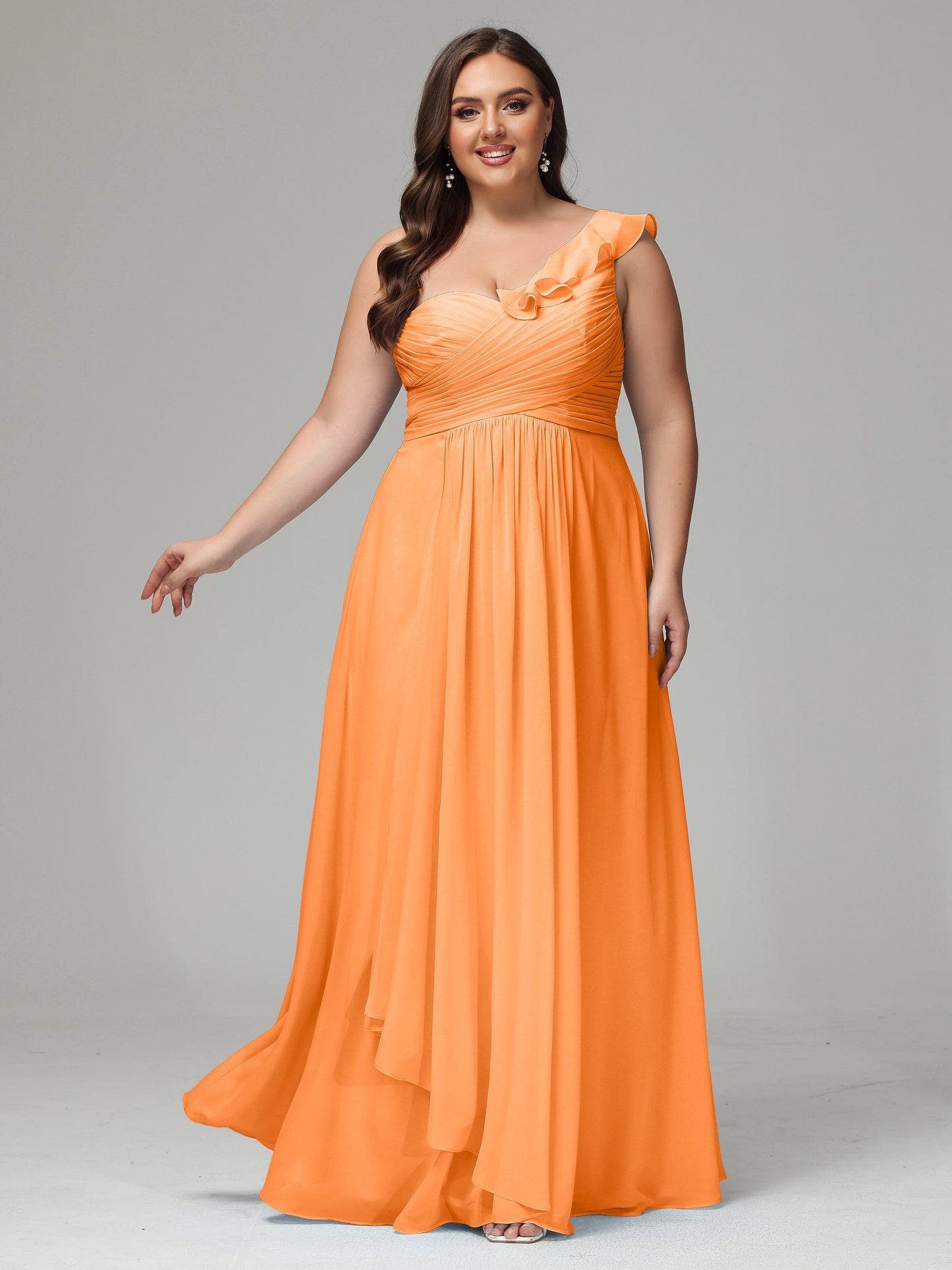 One-Shoulder Ruffles Plus Size Chiffon Bridesmaid Dresses