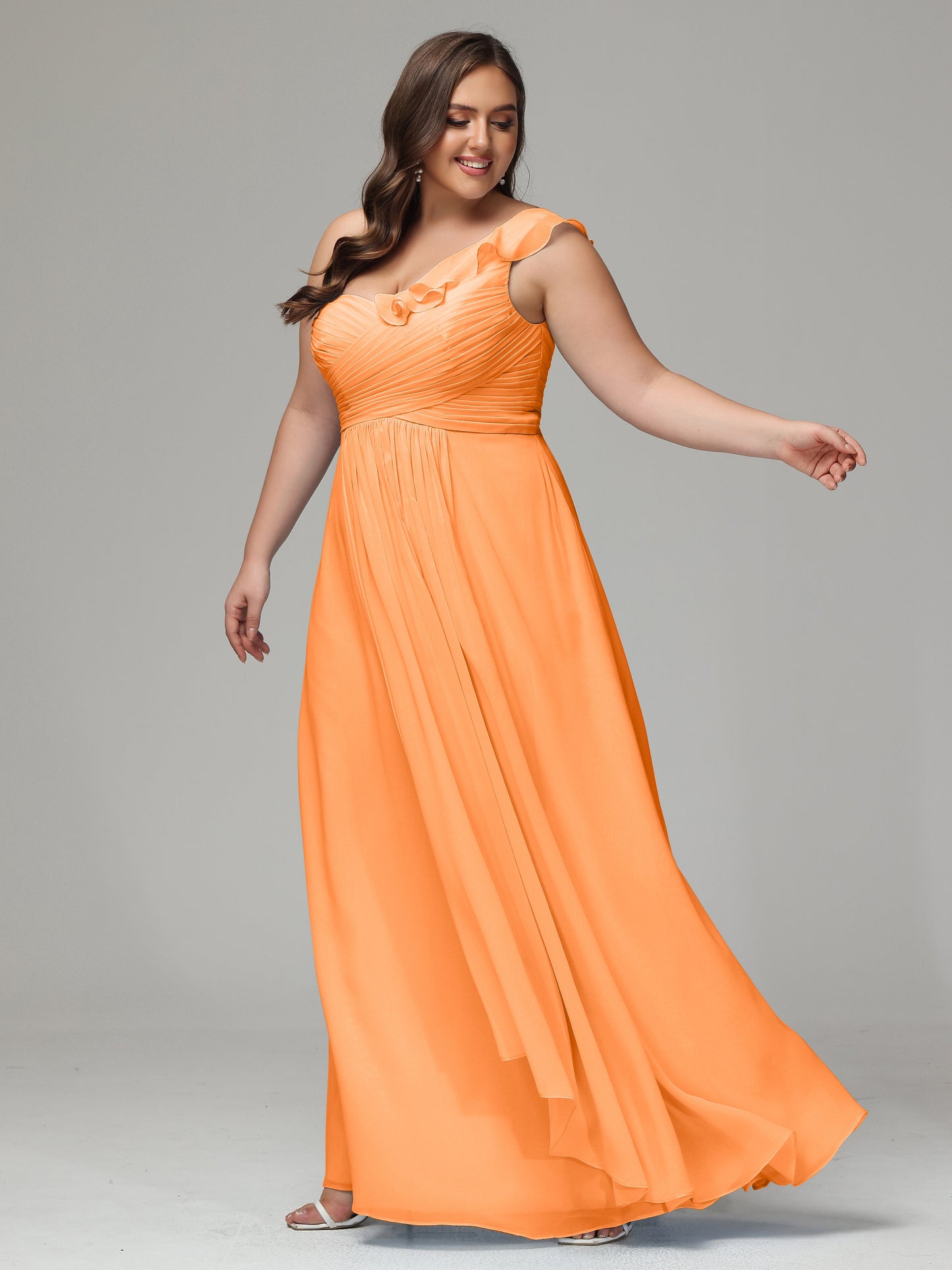 One-Shoulder Ruffles Plus Size Chiffon Bridesmaid Dresses