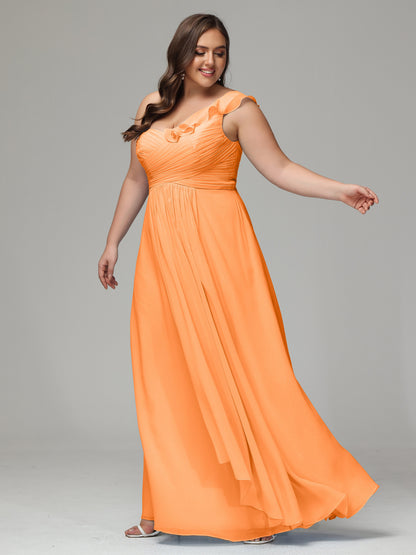One-Shoulder Ruffles Plus Size Chiffon Bridesmaid Dresses