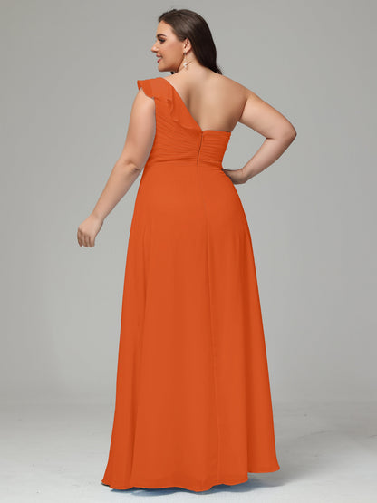 One-Shoulder Ruffles Plus Size Chiffon Bridesmaid Dresses