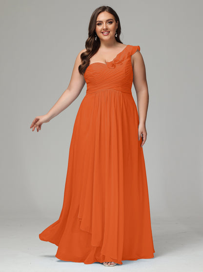 One-Shoulder Ruffles Plus Size Chiffon Bridesmaid Dresses