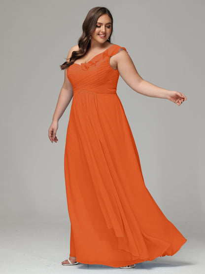 One-Shoulder Ruffles Plus Size Chiffon Bridesmaid Dresses