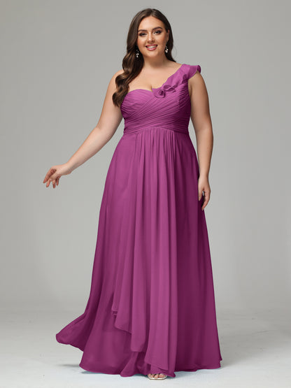 One-Shoulder Ruffles Plus Size Chiffon Bridesmaid Dresses