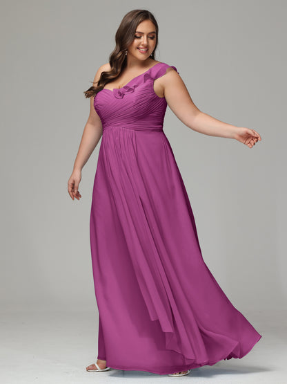 One-Shoulder Ruffles Plus Size Chiffon Bridesmaid Dresses