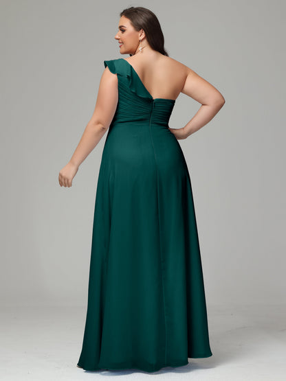 One-Shoulder Ruffles Plus Size Chiffon Bridesmaid Dresses