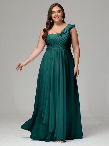 One-Shoulder Ruffles Plus Size Chiffon Bridesmaid Dresses