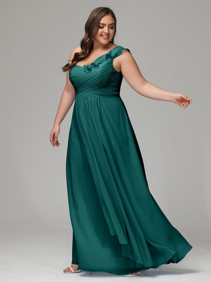 One-Shoulder Ruffles Plus Size Chiffon Bridesmaid Dresses
